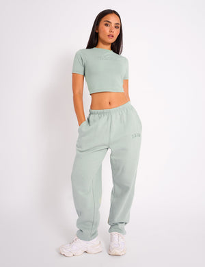 Kaiia Logo Cuffed Joggers Sage Green