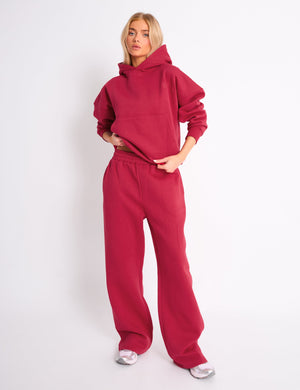 Kaiia Embossed Wide Leg Joggers Berry Red