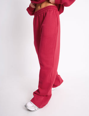 Kaiia Embossed Wide Leg Joggers Berry Red