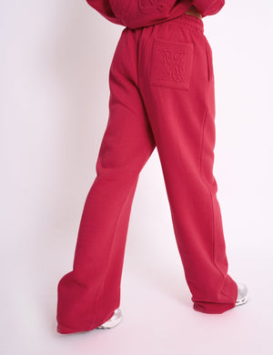 Kaiia Embossed Wide Leg Joggers Berry Red