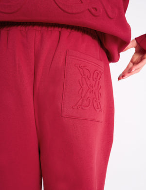 Kaiia Embossed Wide Leg Joggers Berry Red