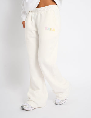 Kaiia Bubble Wide Leg Joggers Off White & Rainbow