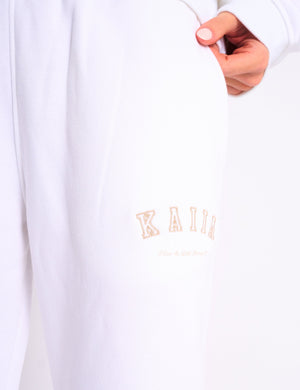 Kaiia Logo Wide Leg Joggers White & Sand