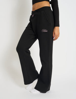 Kaiia Bow Detail Wide Leg Joggers Black & Pink