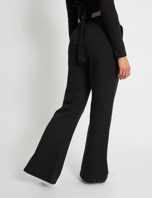 Kaiia Bow Detail Wide Leg Joggers Black & Pink