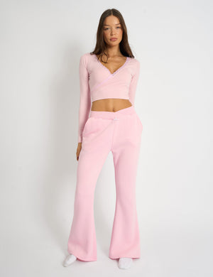 Kaiia Bow Detail Wide Leg Joggers Pink