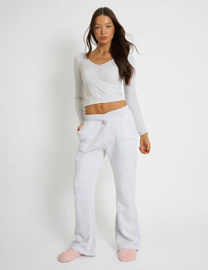 Kaiia Bow Detail Cross Over Waistband Joggers Light Grey Marl