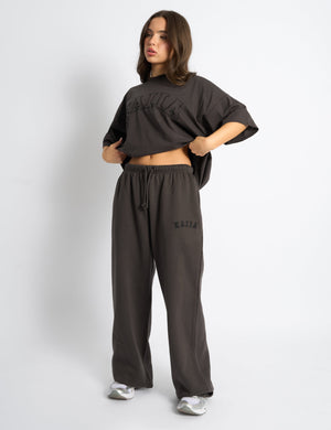 Kaiia Logo Wide Leg Joggers Chocolate