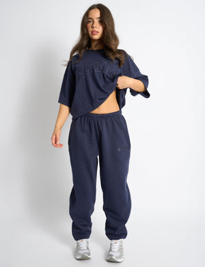 Kaiia Logo Cuffed Leg Joggers Deep Blue