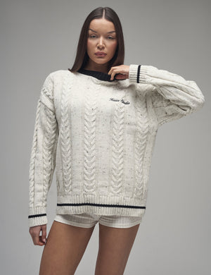 Kaiia Cable Knit Oversized Sweater Cream & Black