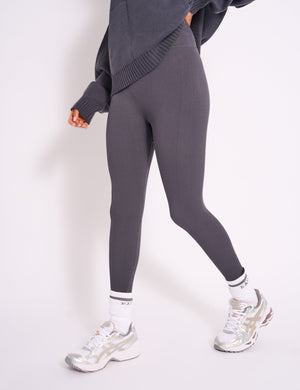 Kaiia Premium Ribbed Legging Dark Grey