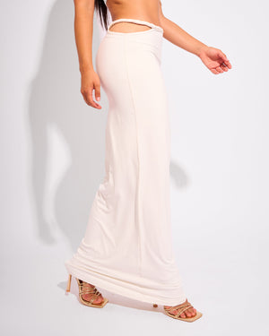 Slinky Twist Strap Maxi Skirt White