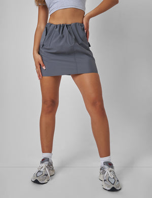 Drawstring Waist Cargo Mini Skirt Charcoal Grey