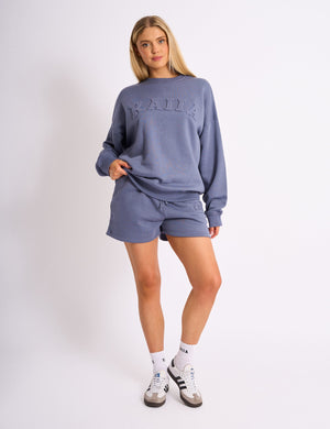 Kaiia Embossed Logo Oversized Sweatshirt Blue