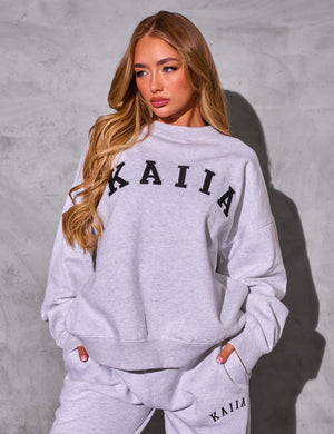 Kaiia Logo Oversized Sweatshirt Light Grey Marl & Black