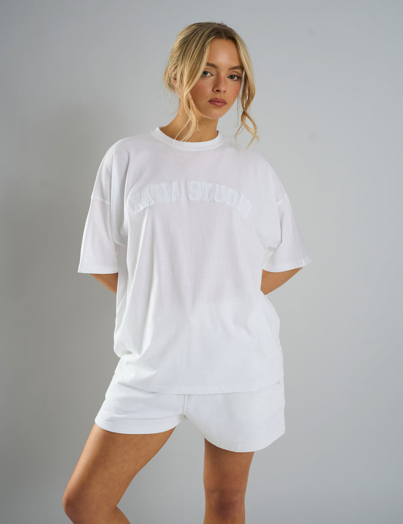 Kaiia Studio Distressed Applique Oversized T-Shirt White