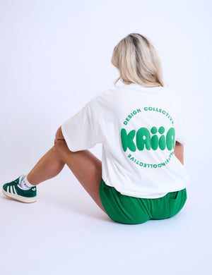 Kaiia Design Bubble Logo Oversized T-Shirt Off White & Green