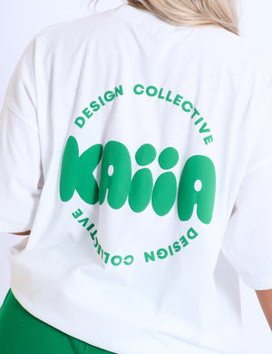 Kaiia Design Bubble Logo Oversized T-Shirt Off White & Green