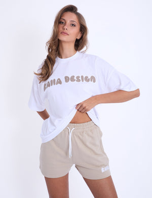 Kaiia Design Embroderied Bubble Print Oversized Top White