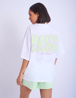 Kaiia Studio Bubble Logo Oversized T-shirt White & Lime