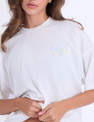 Kaiia Bubble Logo Oversized Tee Off White & Rainbow