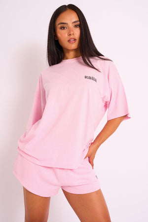 Kaiia Studio Bubble Logo Oversized Tee in Pink