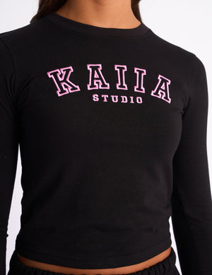 Kaiia Logo Long Sleeve Baby Tee Black & Pink