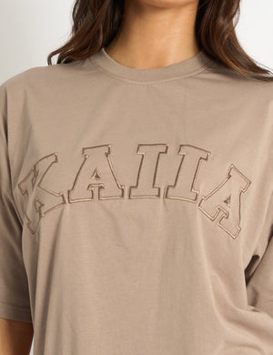 Kaiia Script Logo Oversized T-Shirt Latte