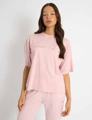 Kaiia Script Logo Oversized T-Shirt Pink Chai