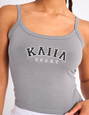 Kaiia Logo Cami Vest Top Charcoal Grey