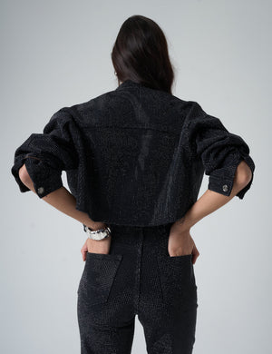 Diamante Denim Cropped Jacket Black