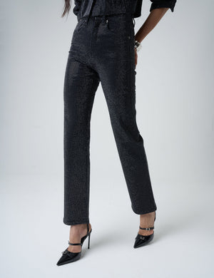 Diamante Straight Fit High Rise Denim Jeans Black