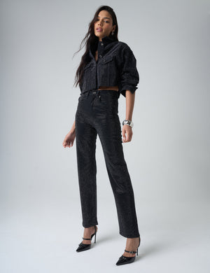 Diamante Straight Fit High Rise Denim Jeans Black