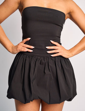 Bandeau Balloon Skirt Mini Dress Black