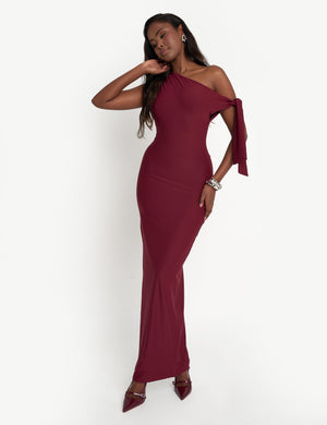 Luxe Slinky Tie Detail Maxi Dress Burgundy