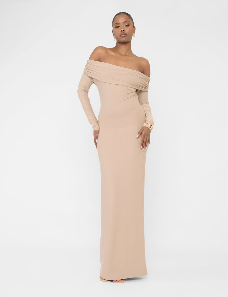 Bardot Luxe Slinky Maxi Dress Latte