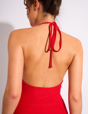 Tie Back Luxe Slinky Jumpsuit Red