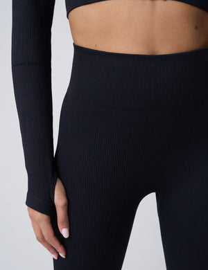 Ribbed High Waisted Bum Lift Leggings Black