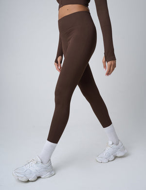 Ribbed High Waisted Bum Lift Leggings Chocolate