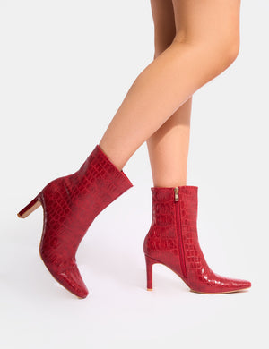 Polaris Red Croc Snipped Toe Ankle Boots