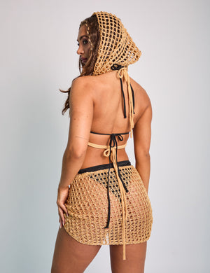 Crochet Top With Hood Co Ord Gold