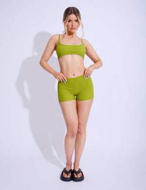 Textured Strappy Cami Crop Top Co-ord Lime