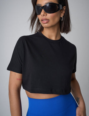 Boxy Fit Cropped T-Shirt Black