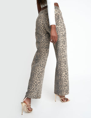 Straight Fit Mid Rise Jean Leopard