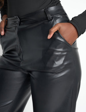 Faux Leather Straight Leg Trousers Black