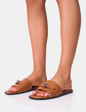 Radiance Brown Buckle Trim Flat Sandals