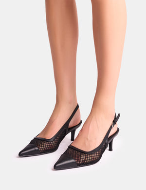 Roue Black Mesh Detail Slingback Mid Court Heels