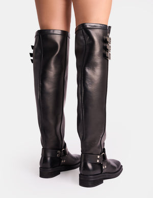 Sagittarius Vintage Black Buckle Detail Over The Knee Boots