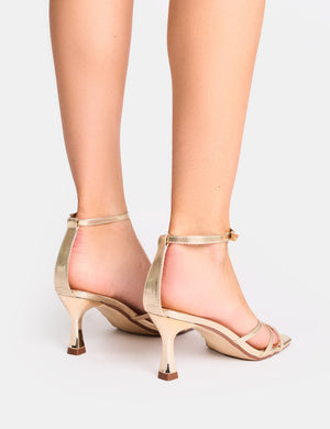 Samya Gold Wide Fit Minimal Strap Mid Heels