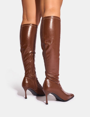 Scorpion Chocolate Mid Heel Sock Knee High Boots